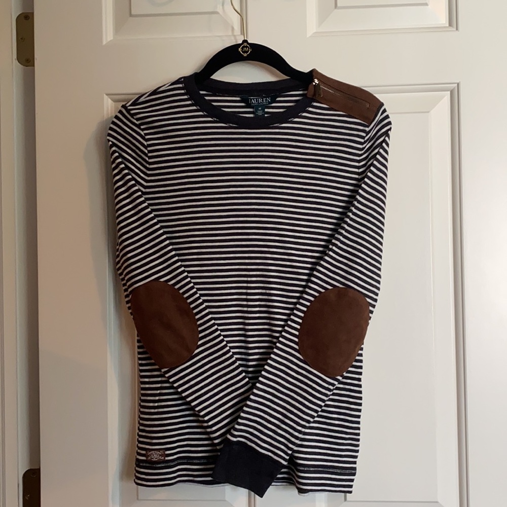 Ralph Lauren long sleeve with suede shoulder pads.